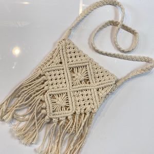 Boho macrame fringe crossbody bag